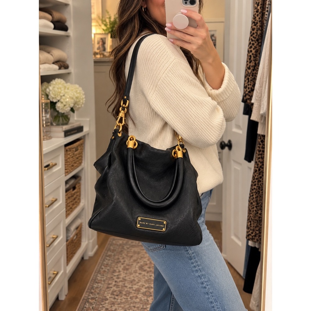 Marc by Marc Jacobs Black Pebbled Leather Hobo Shoulder Crossbody Satchel Bag